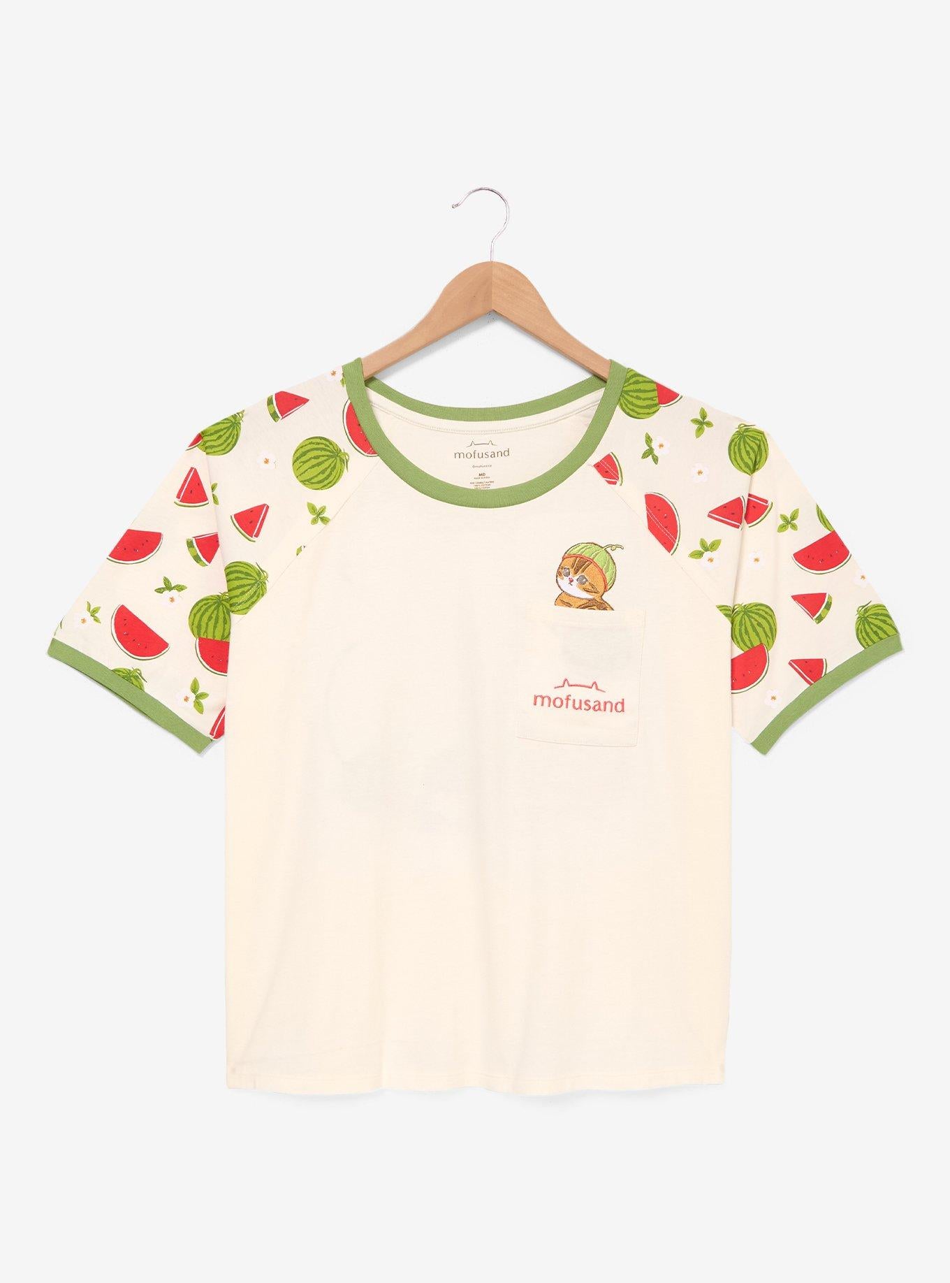 Polera ribeteada Mofusand Fruit Cats para mujer