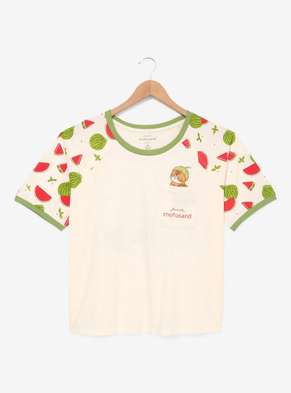 Polera ribeteada Mofusand Fruit Cats para mujer