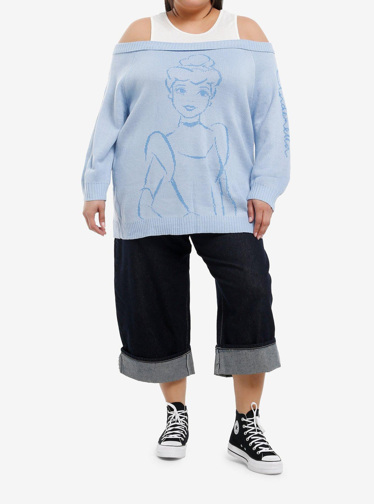 Polerón tejido Cinderella con hombros descubiertos, talla plus