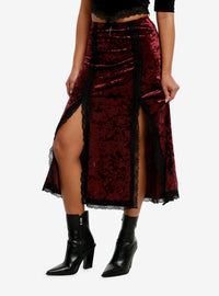 Falda midi de terciopelo burdeo Cosmic Aura
