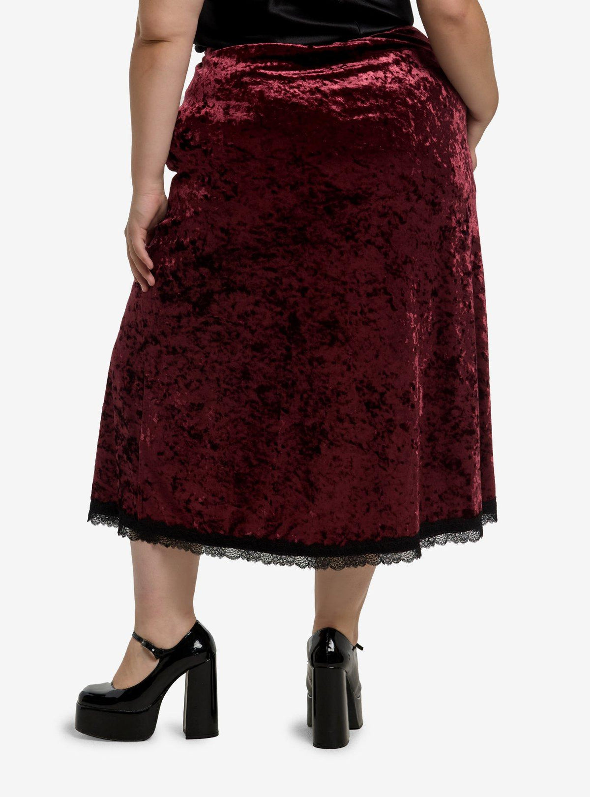 Falda midi Cosmic Aura de terciopelo burdeos, talla grande