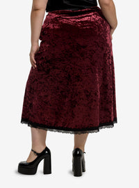 Falda midi Cosmic Aura de terciopelo burdeos, talla grande