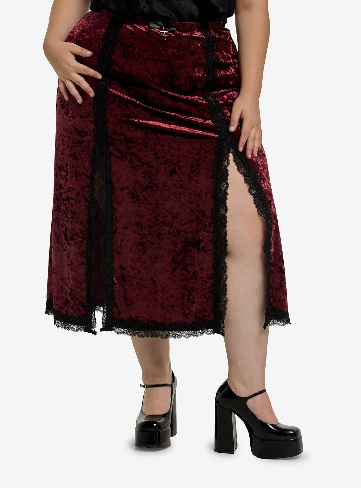 Falda midi Cosmic Aura de terciopelo burdeos, talla grande