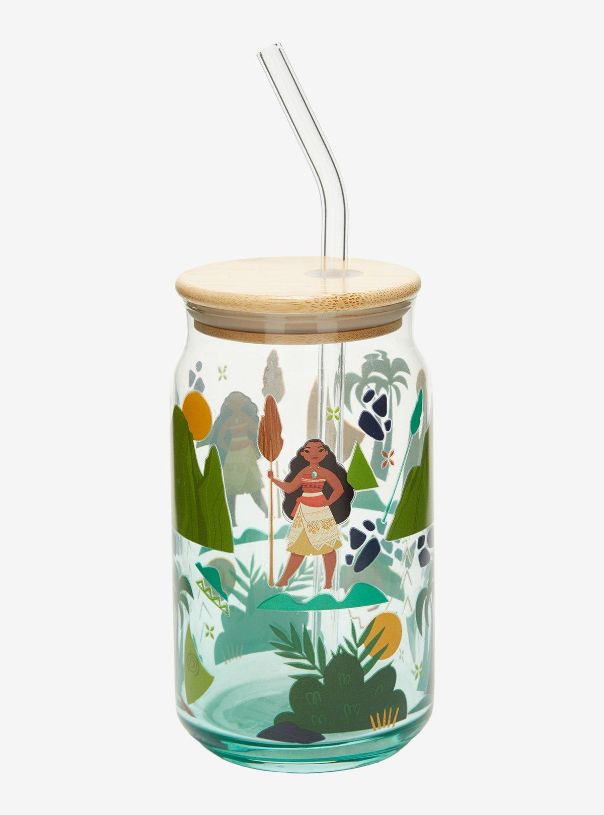 Vaso de vidrio de Moana con tapa y bombilla