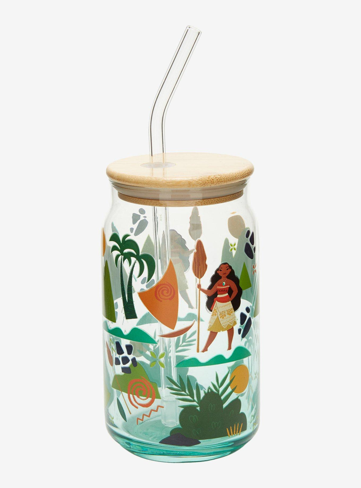 Vaso de vidrio de Moana con tapa y bombilla