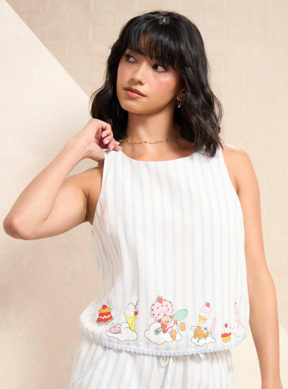 Polera corta a rayas de lino Strawberry Shortcake