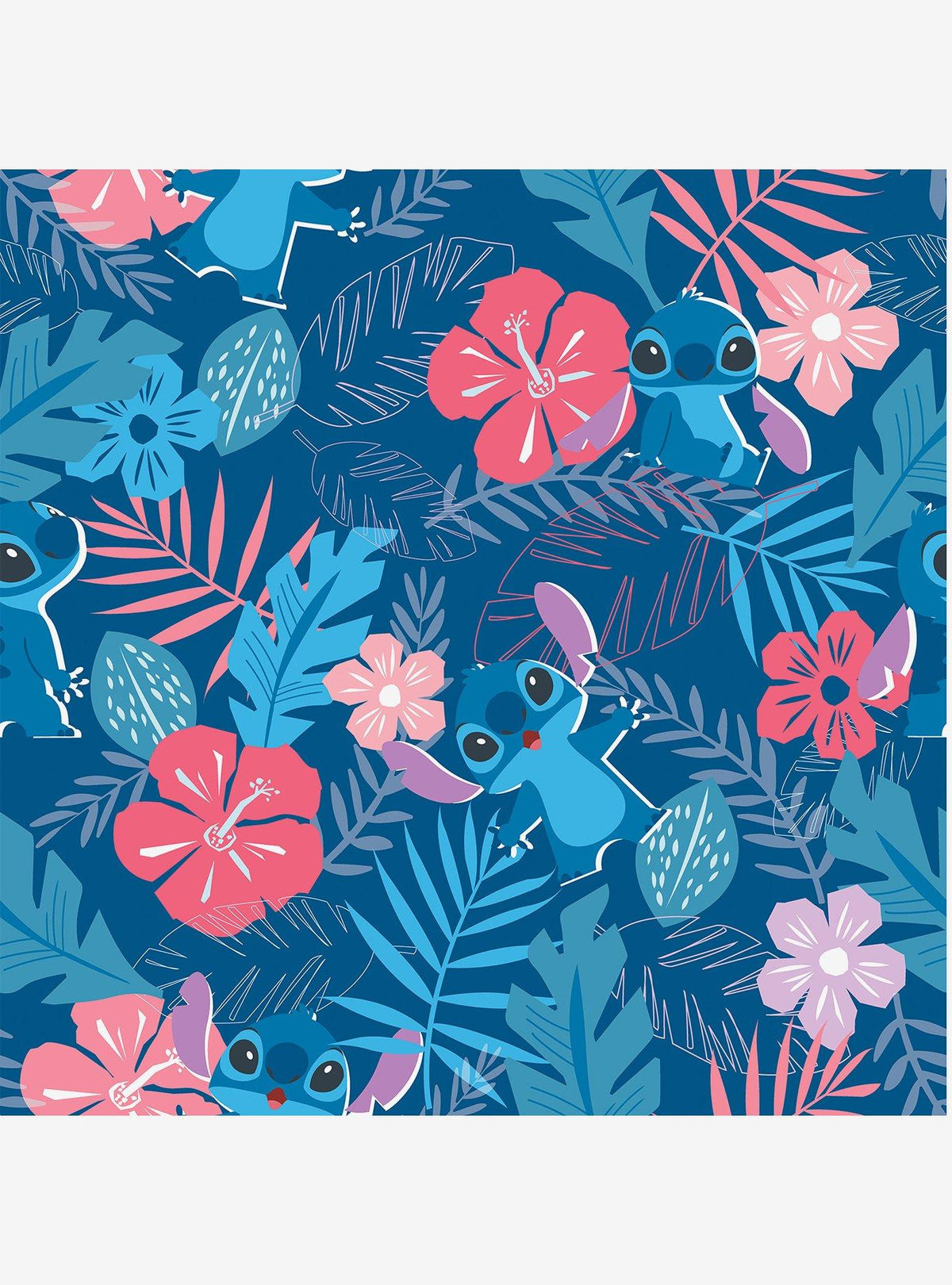Papel mural autoadhesivo Stitch Flores Tropicales Azul