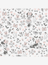Papel mural autoadhesivo Minnie Mouse, flores en blanco y negro