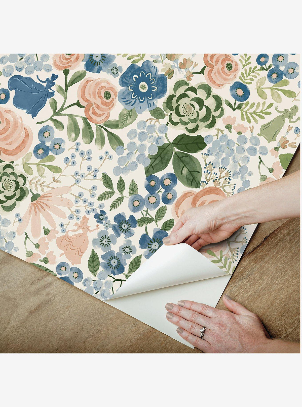 Papel mural autoadhesivo Disney Princess floral azul