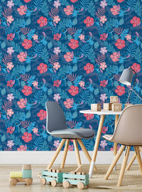 Papel mural autoadhesivo Disney Stitch flores tropicales