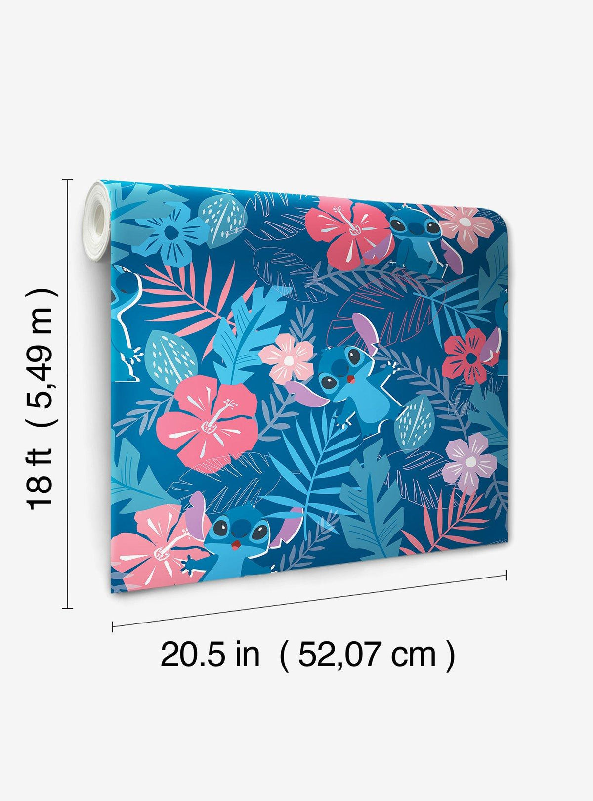 Papel mural autoadhesivo Disney Stitch flores tropicales