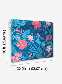 Papel mural autoadhesivo Disney Stitch flores tropicales