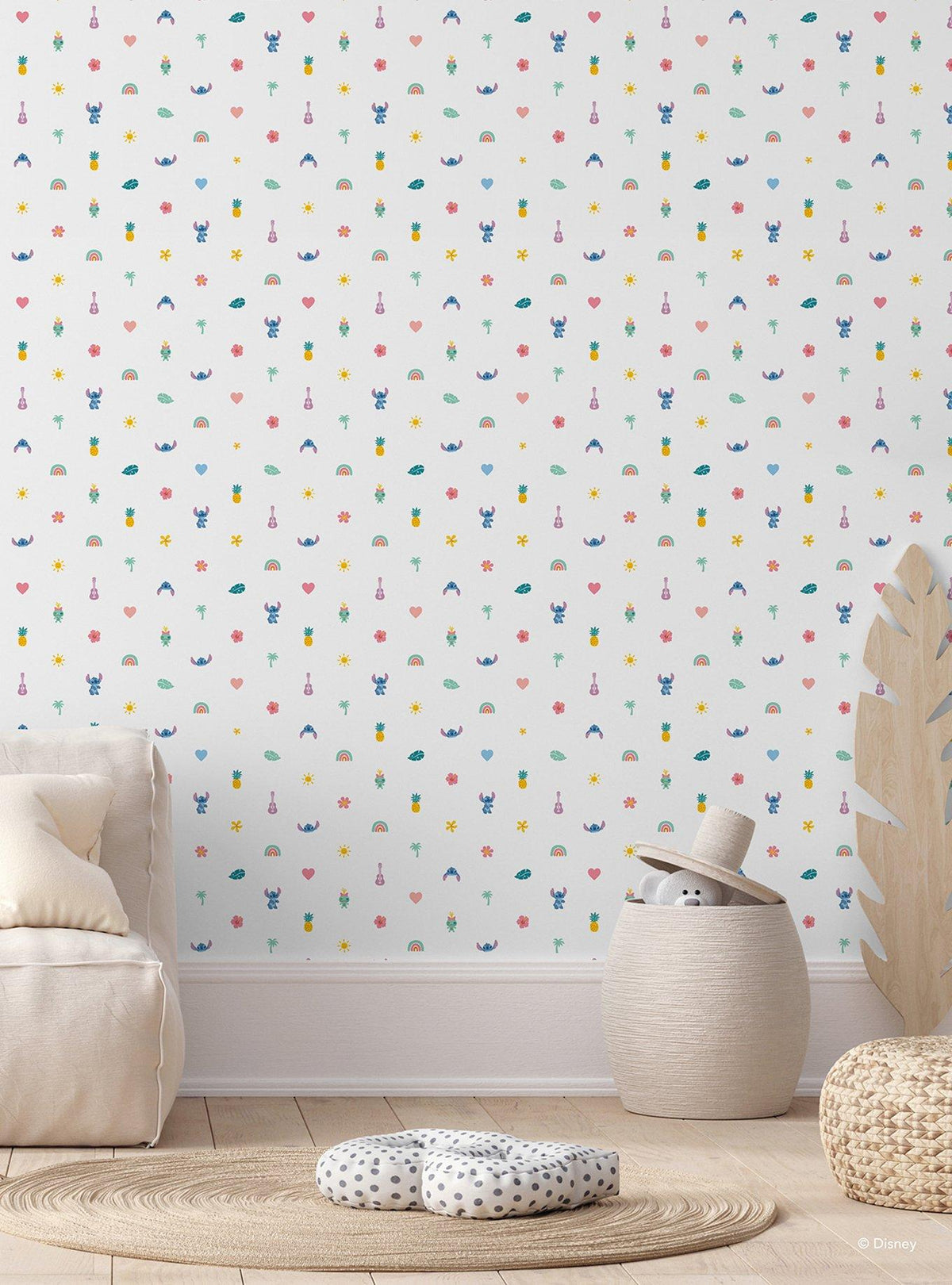 Papel mural adhesivo Stitch Aloha azul y rosado