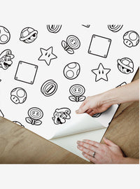 Papel mural autoadhesivo Super Mario en blanco y negro