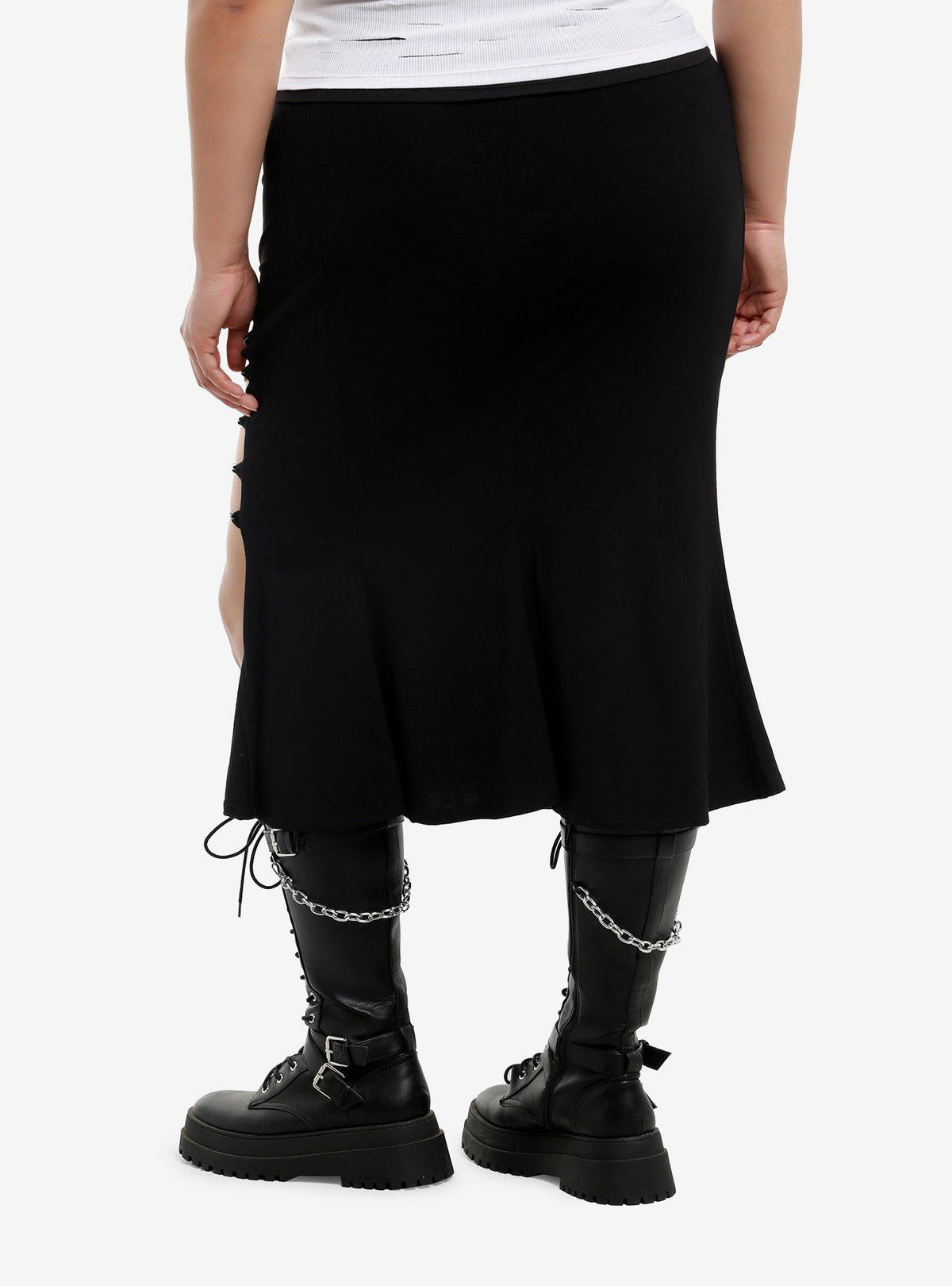 Falda midi plus size con calavera, rosas y cadenas