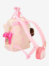 Mochila mini con lazos rosados y bolsillo transparente