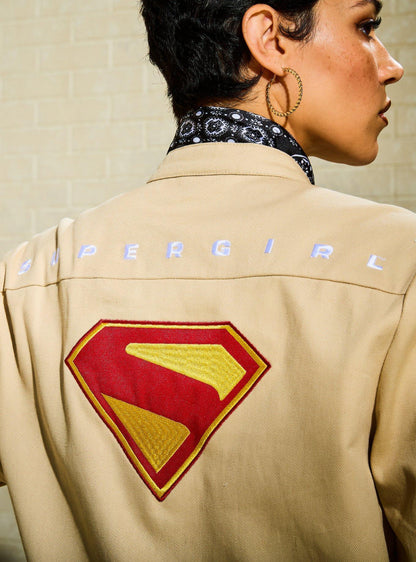 Chaqueta de moto con parches de Supergirl