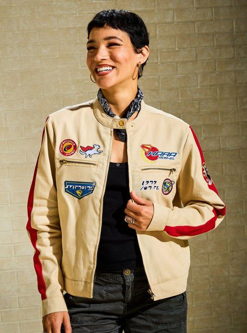 Chaqueta de moto con parches de Supergirl
