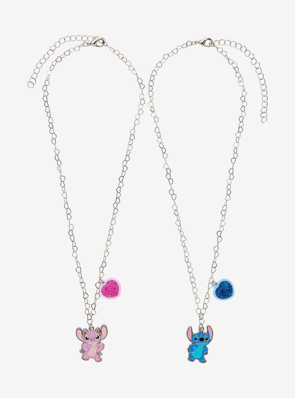 Set de collares Disney Stitch y Angel con corazones brillantes