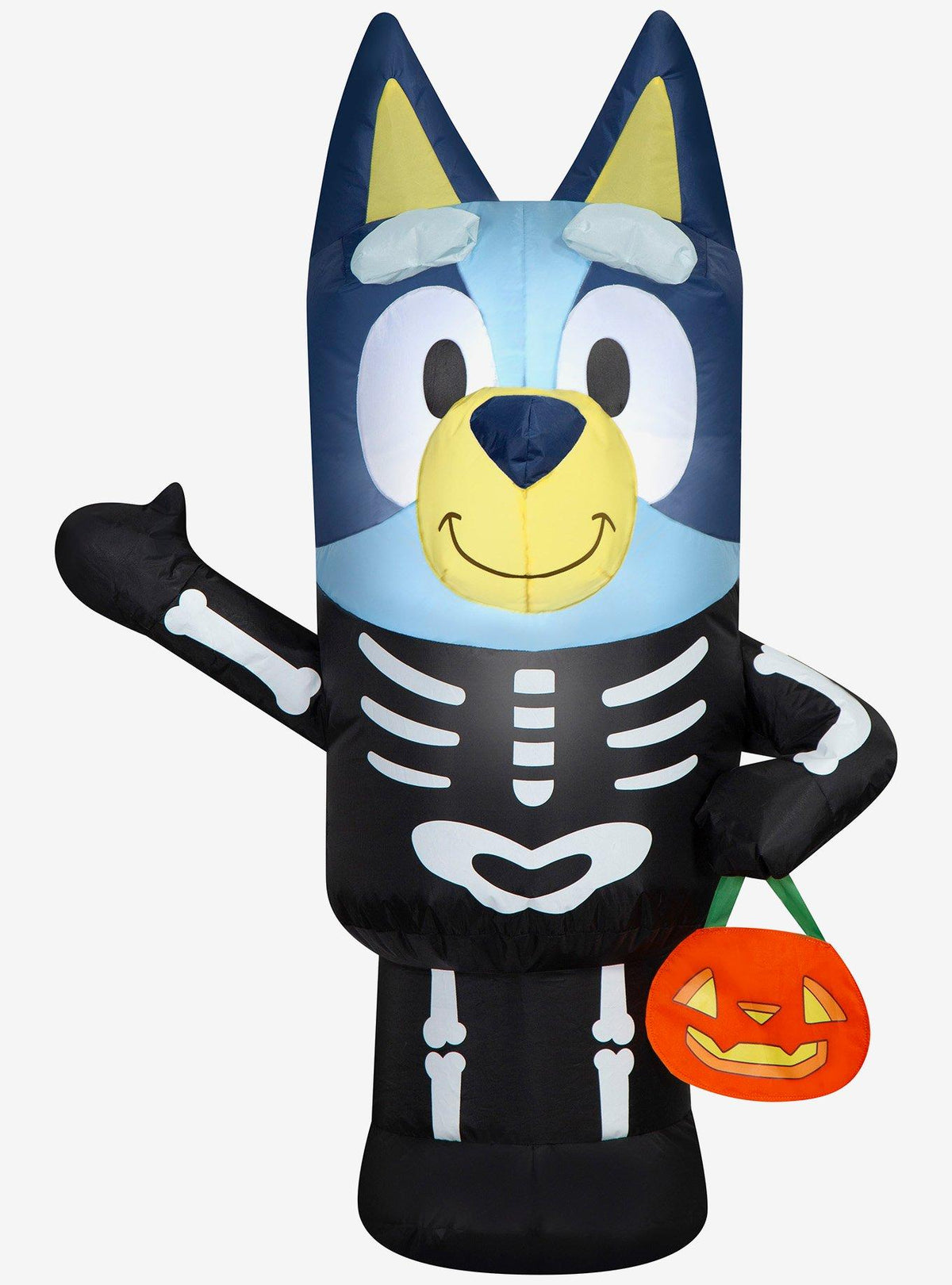 Inflable de Bluey con disfraz de esqueleto