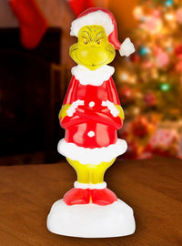 Adorno iluminado del Grinch con traje de Santa