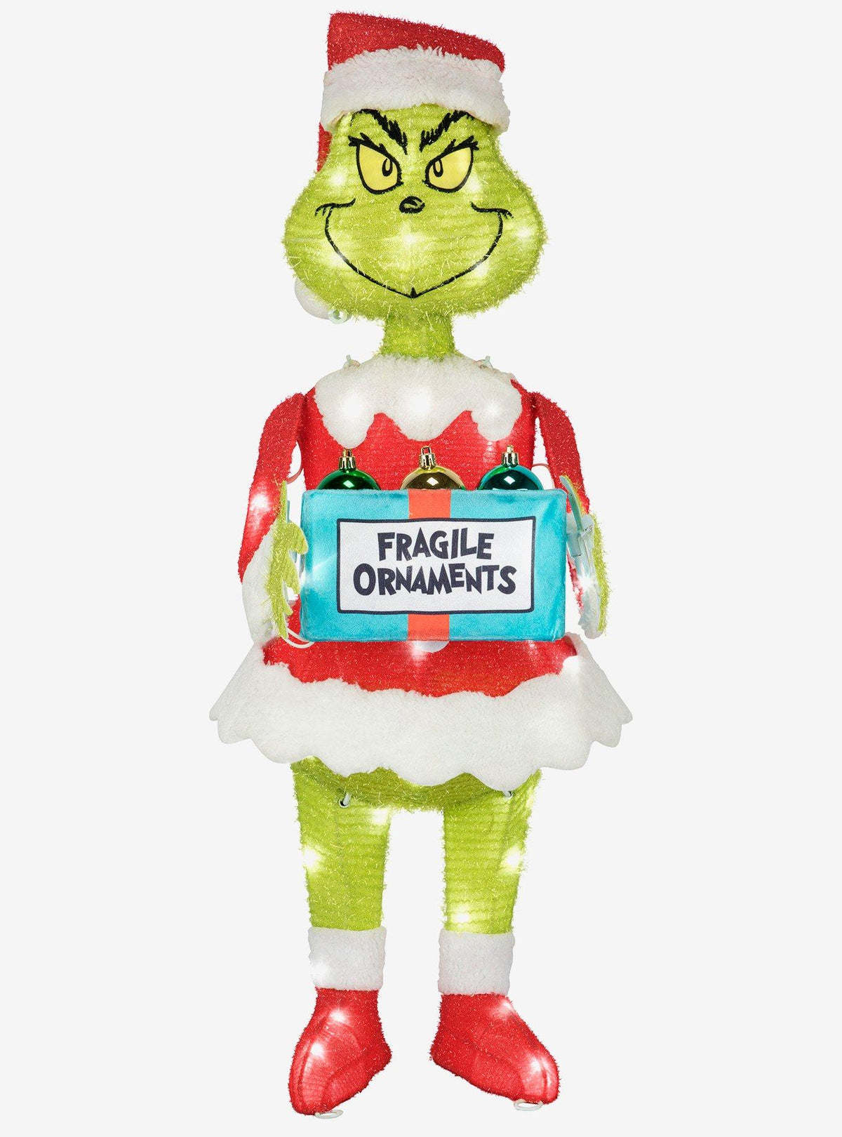 Escultura iluminada del Grinch con caja de adornos