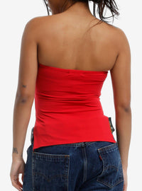 Polera tubo roja con aberturas laterales