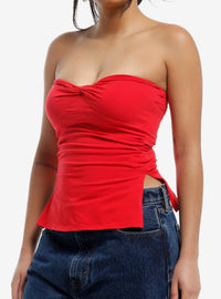 Polera tubo roja con aberturas laterales