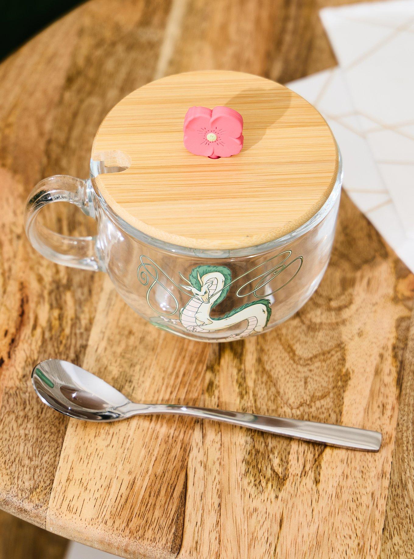 Taza de vidrio con tapa de Haku de Spirited Away