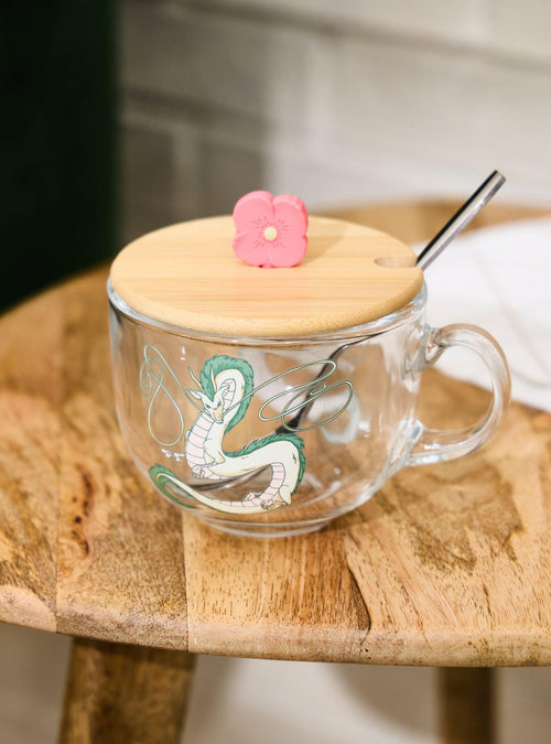 Taza de vidrio con tapa de Haku de Spirited Away