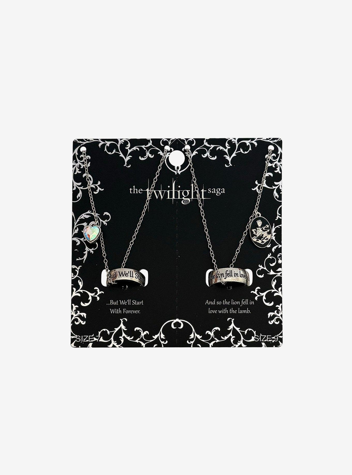 Set de collares con anillos de frases de Twilight