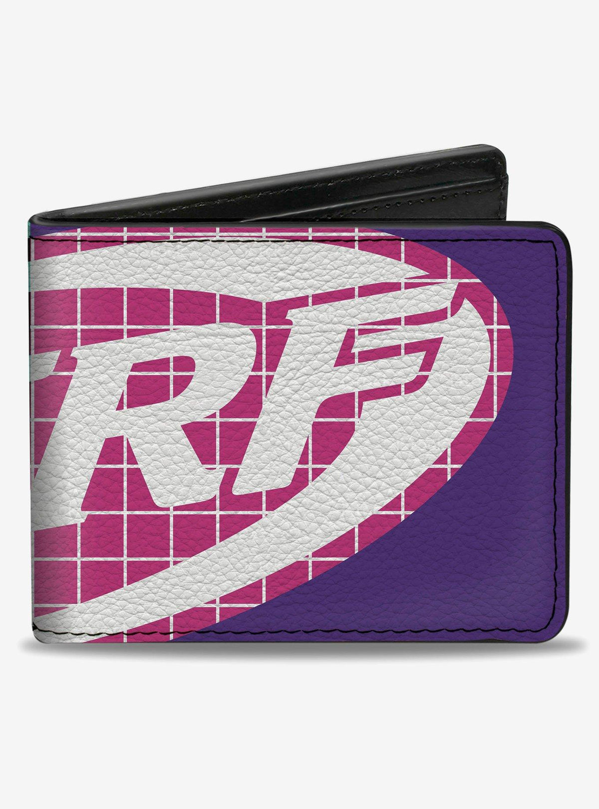 Billetera plegable rosada con logos de Nerf