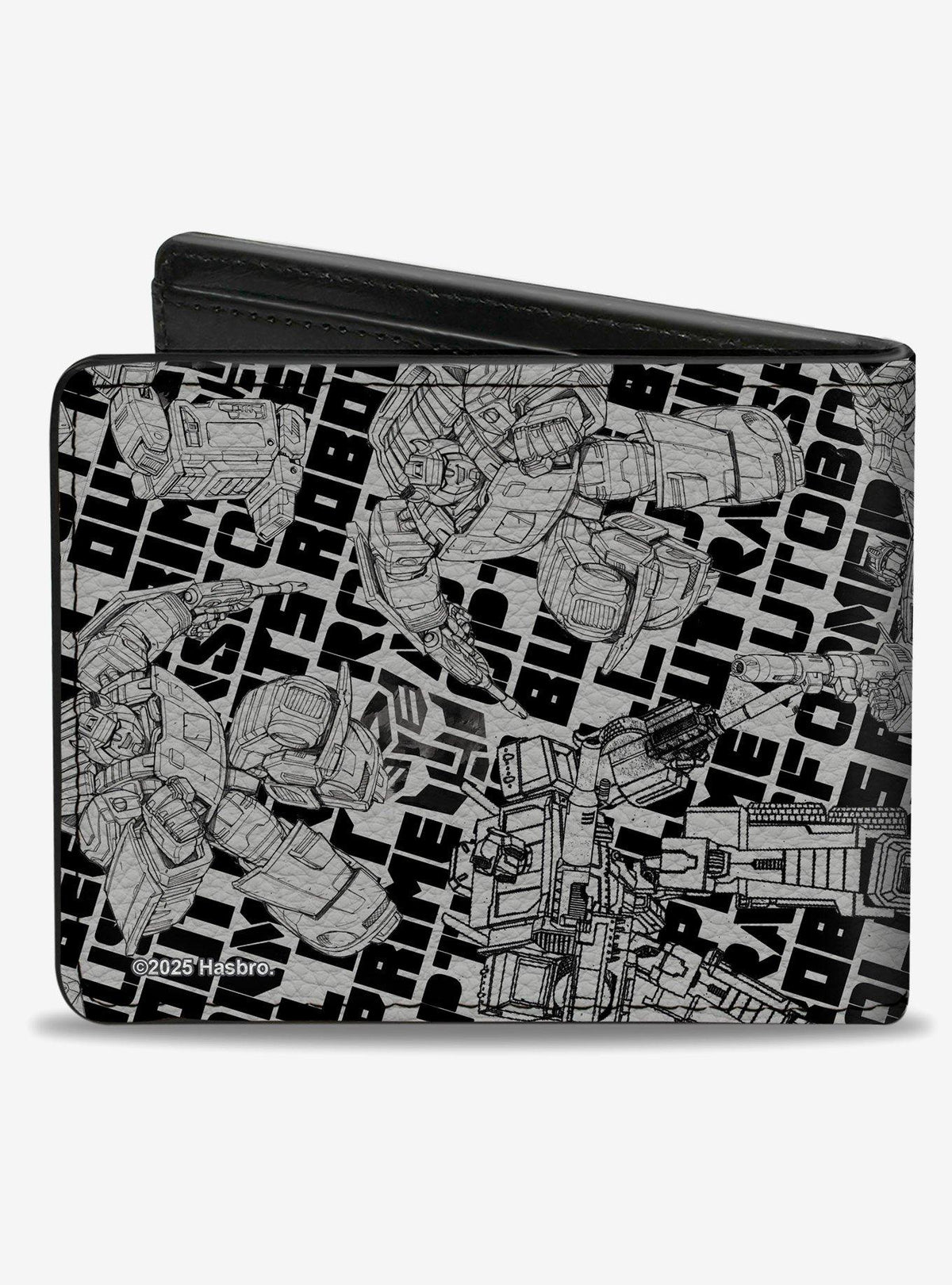 Billetera plegable Transformers con collage de robots y texto