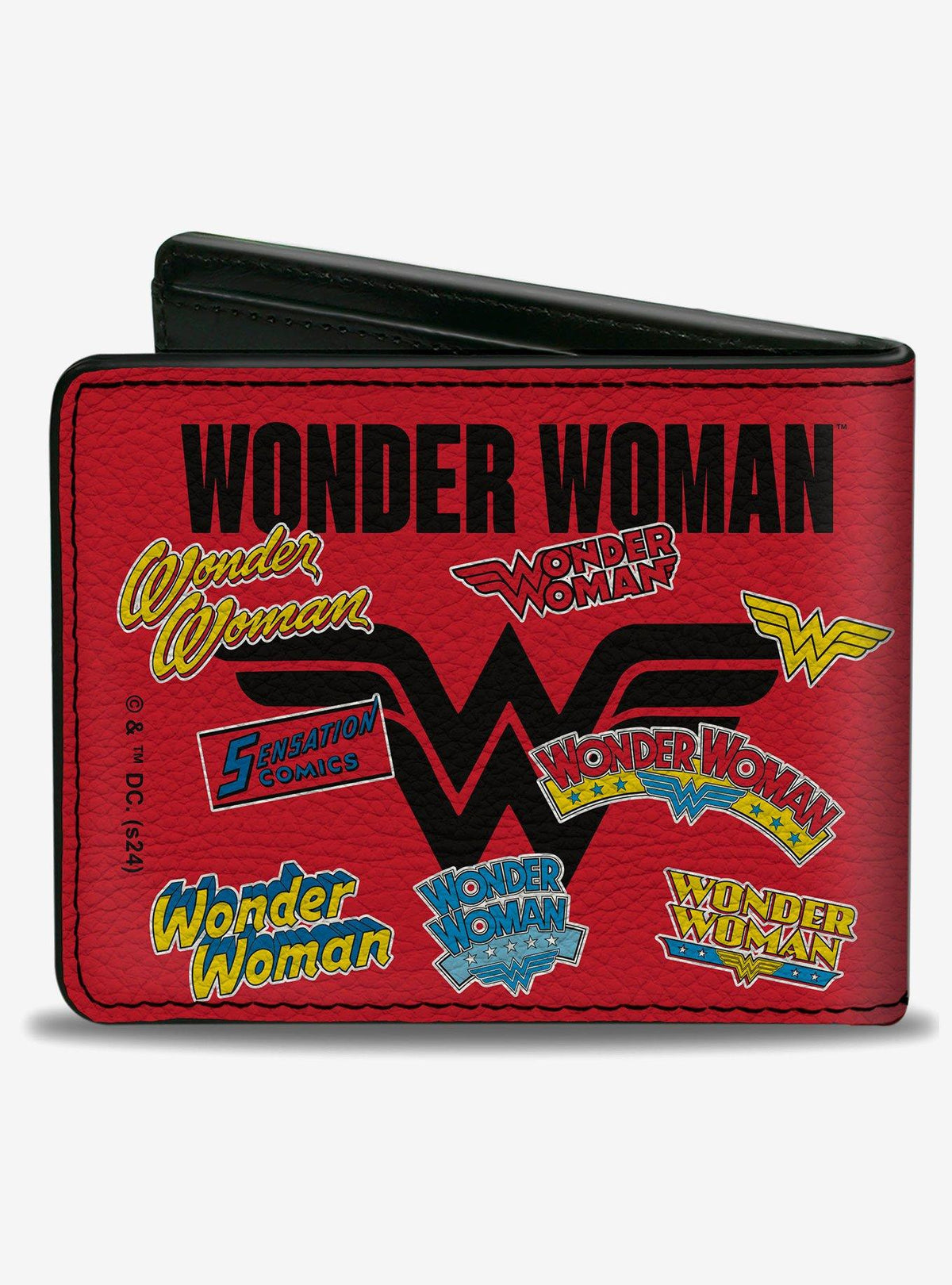 Billetera plegable Wonder Woman: collage de logos de aniversario