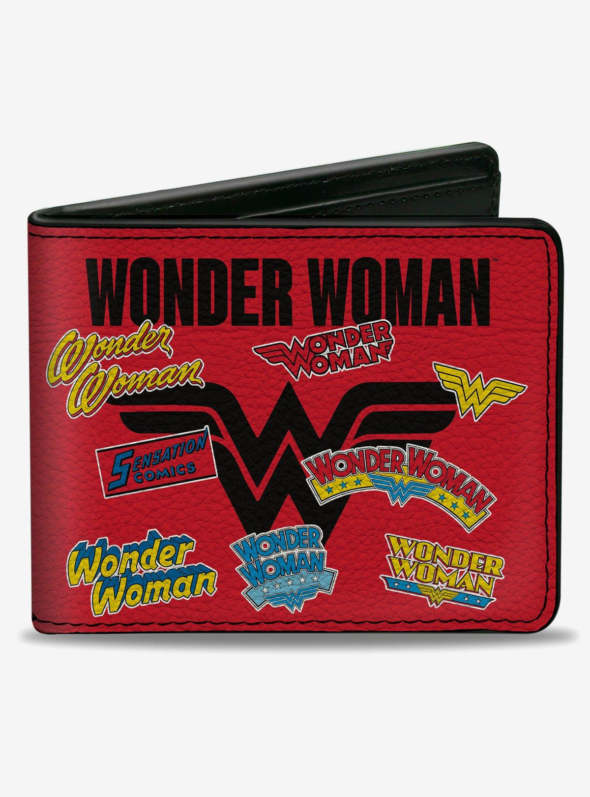 Billetera plegable Wonder Woman: collage de logos de aniversario