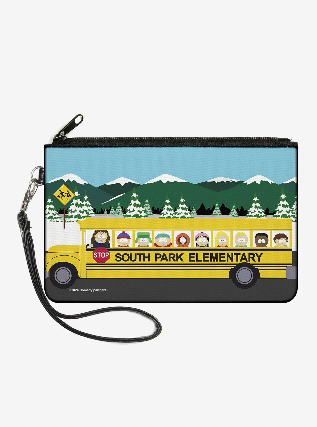Billetera South Park: autobús escolar y escena de montaña