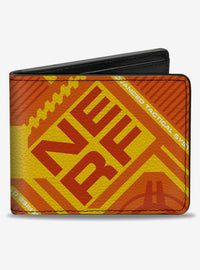 Billetera Nerf con texto y diseño de blanco