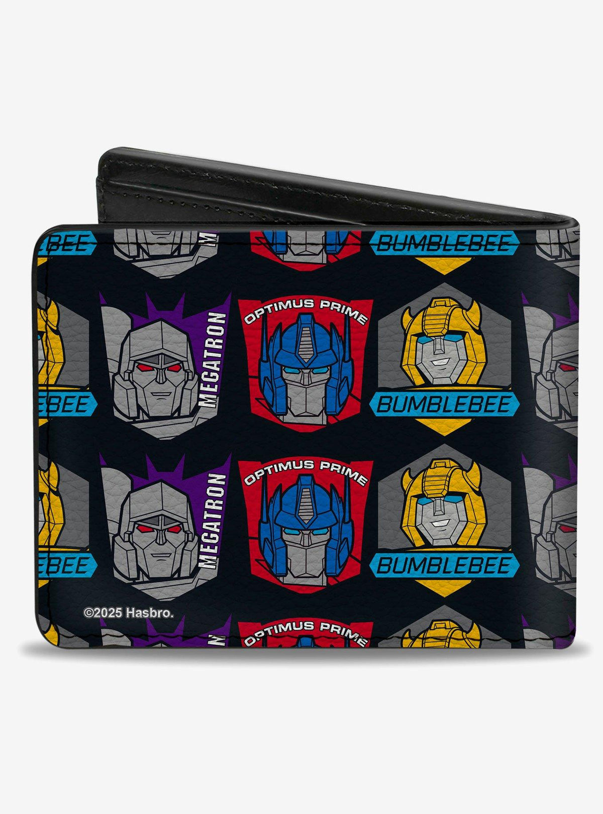 Billetera Transformers con íconos de rostros y nombres