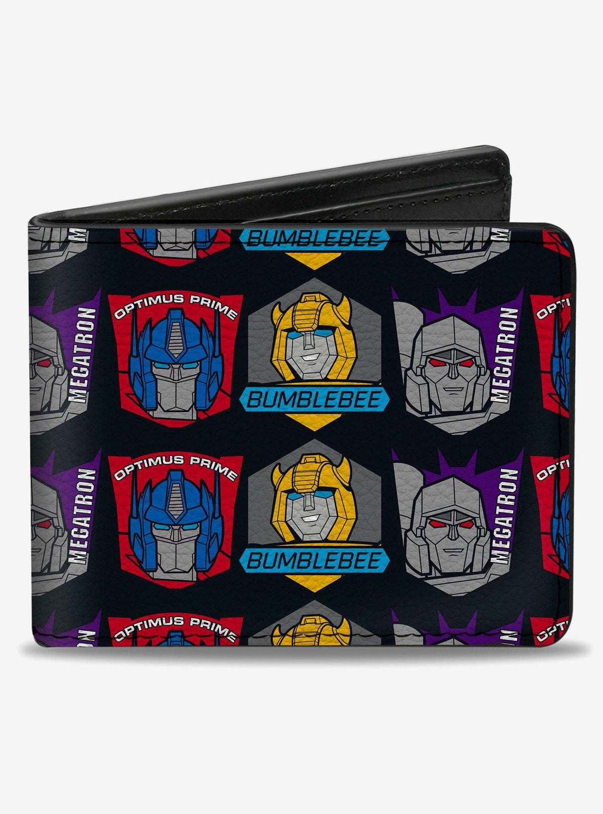 Billetera Transformers con íconos de rostros y nombres