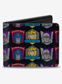 Billetera Transformers con íconos de rostros y nombres