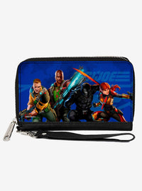 Billetera GI Joe con cierre, pose grupal y logo