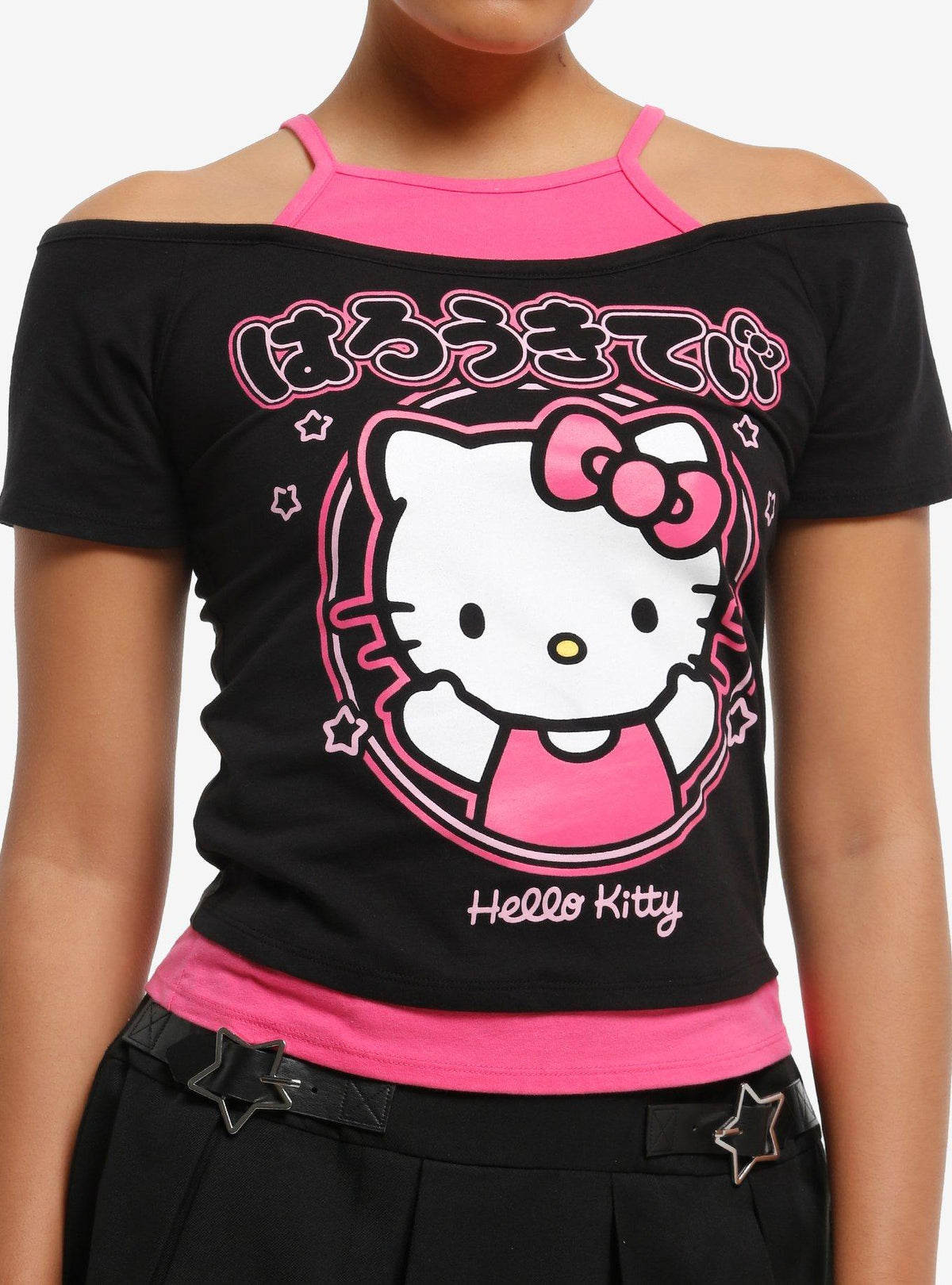 Polera Hello Kitty rosa con hombros descubiertos para niñas