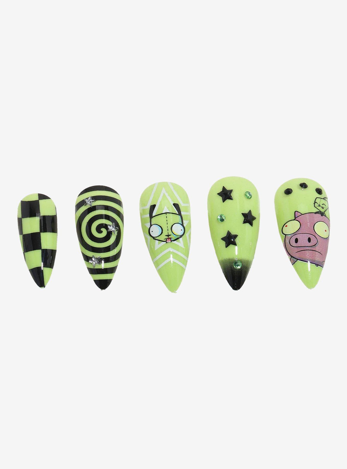 Set de uñas postizas Invader Zim GIR y su cerdito