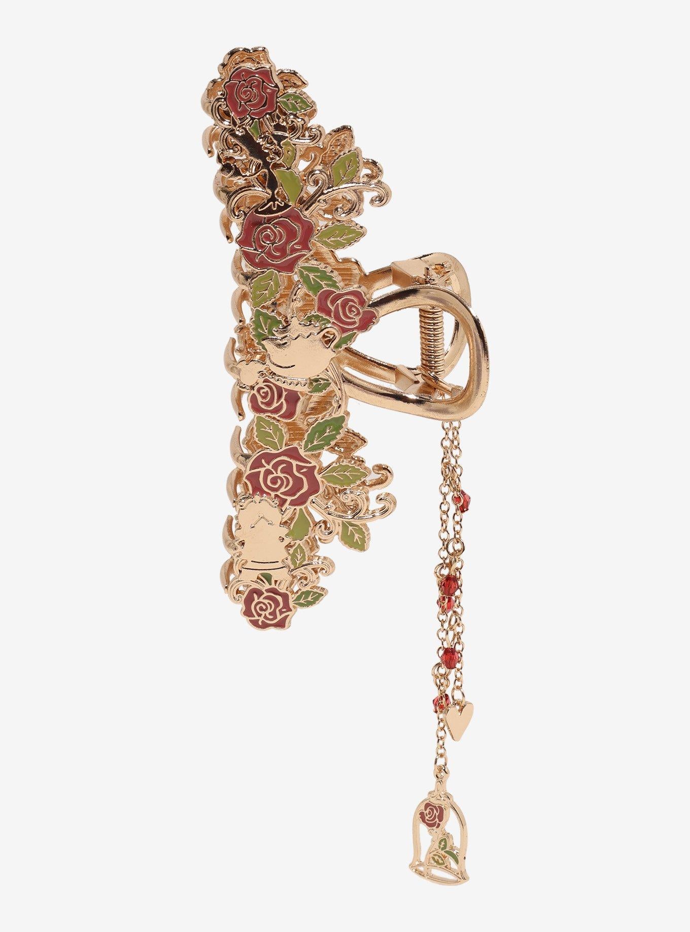 Pinza de pelo metálica Beauty and the Beast con rosas
