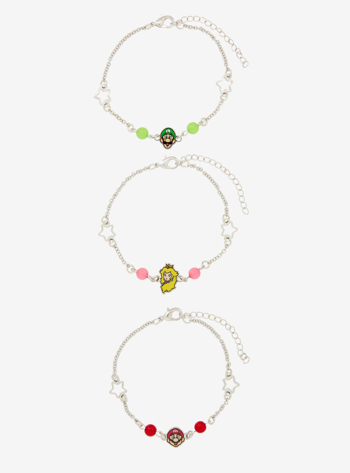 Set de 3 pulseras con dijes de Super Mario Bros.