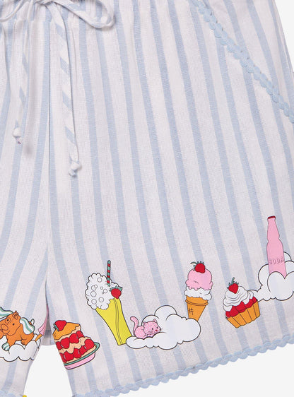 Shorts de lino a rayas Strawberry Shortcake para mujer