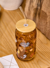 Vaso de vidrio Disney Chip y Dale con bombilla