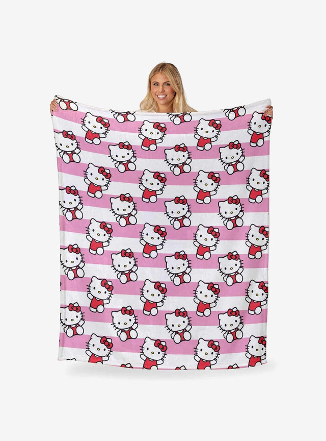 Manta de tacto sedoso Hello Kitty con lazos y rayas