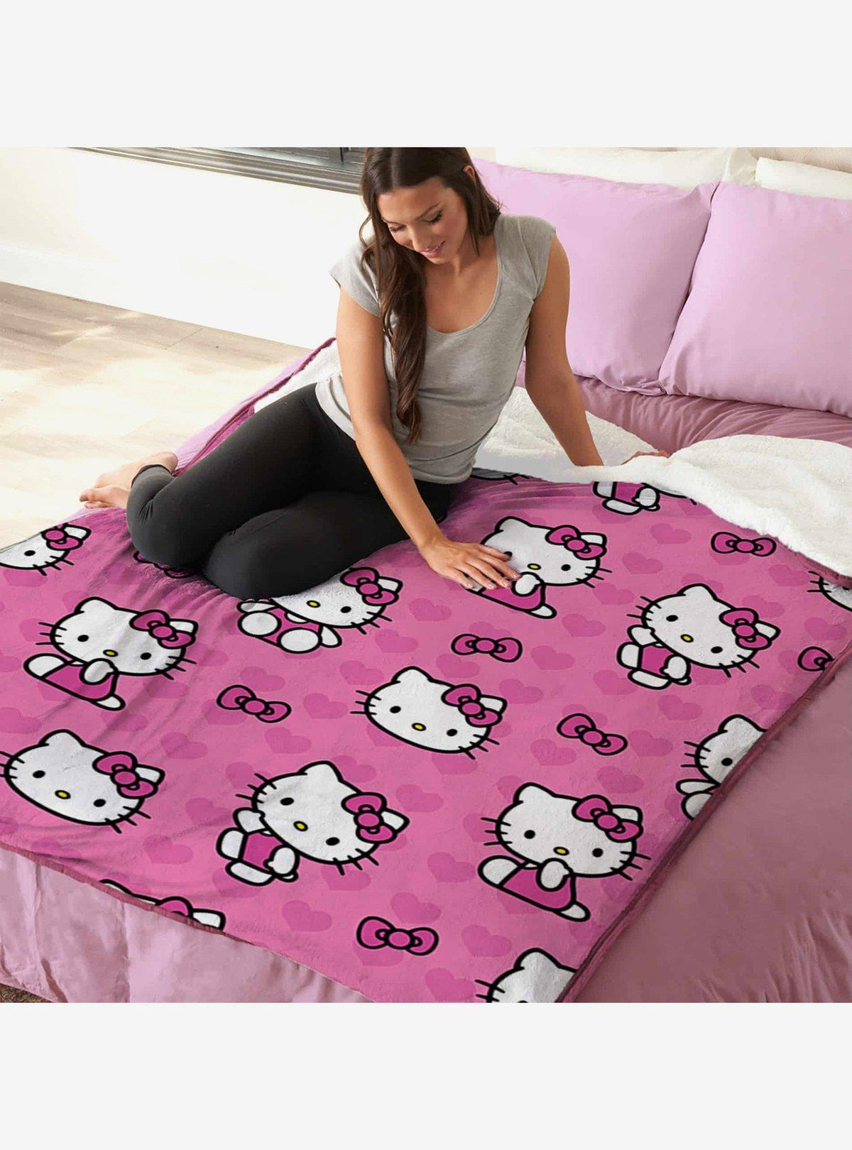 Manta Sherpa de tacto sedoso Hello Kitty I Love Pink