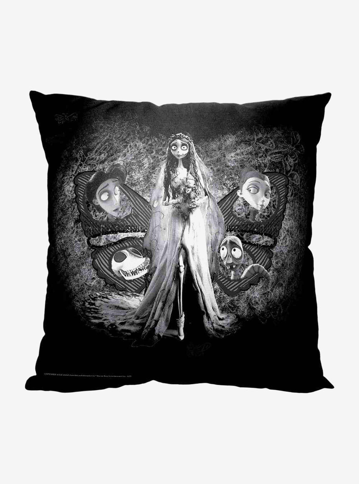 Cojín blanco y negro de El cadáver de la novia